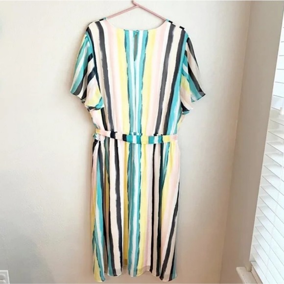 LANE Bryant Watercolor Stripe Tie‎ Waist Midi Dress plus size 22 - Picture 8 of 9
